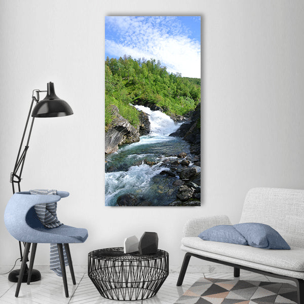 Waterfall sweden landscape nature Vertical Canvas Wall Art