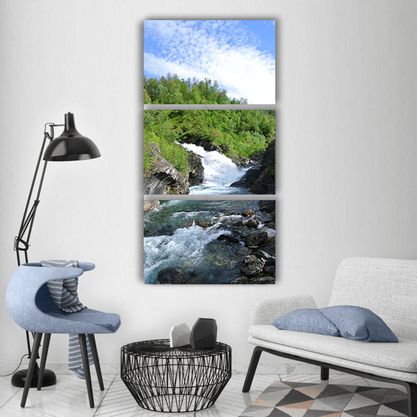 Waterfall sweden landscape nature Vertical Canvas Wall Art