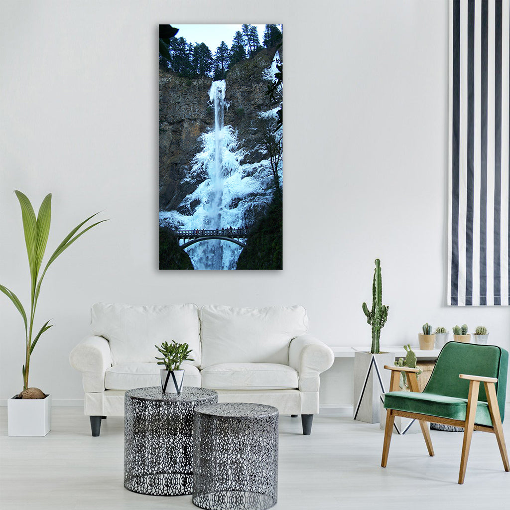 waterfall frozen waterfall winter Vertical Canvas Wall Art