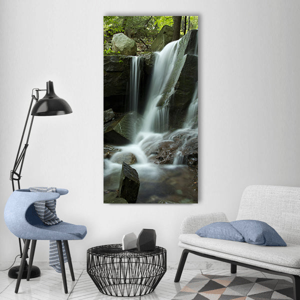 Waterfall water fall stream rock Vertical Canvas Wall Art