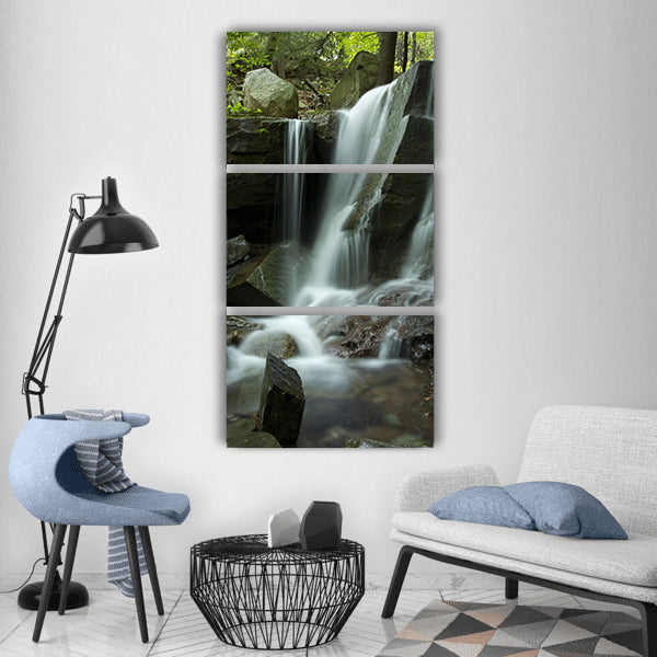 Waterfall water fall stream rock Vertical Canvas Wall Art