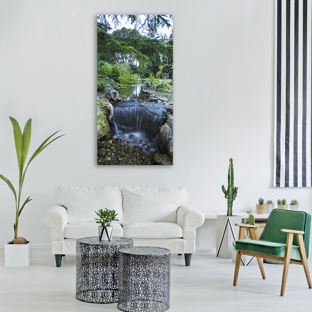 waterfalls pond fish pond nature Vertical Canvas Wall Art