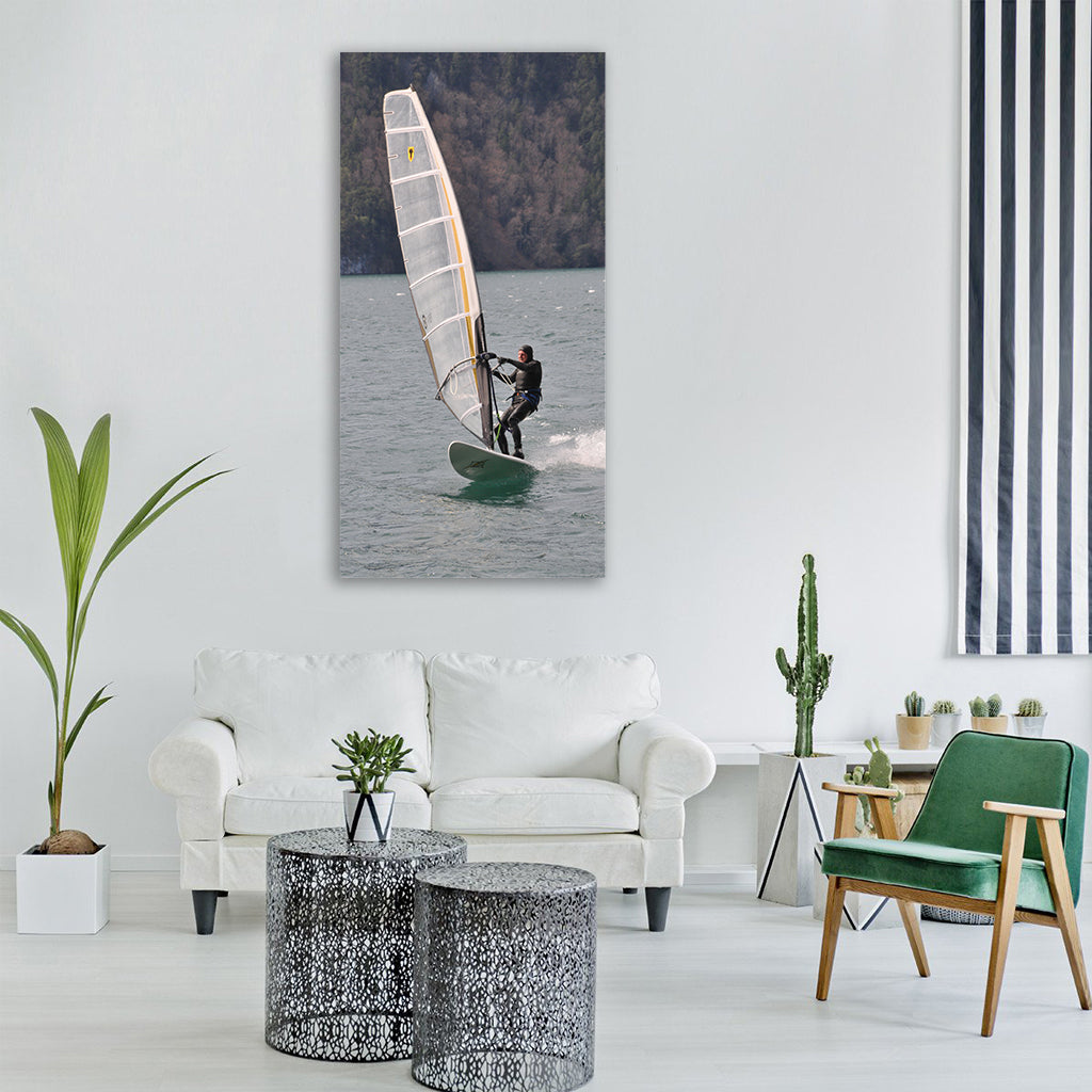 wind surf surfboard man sport Vertical Canvas Wall Art