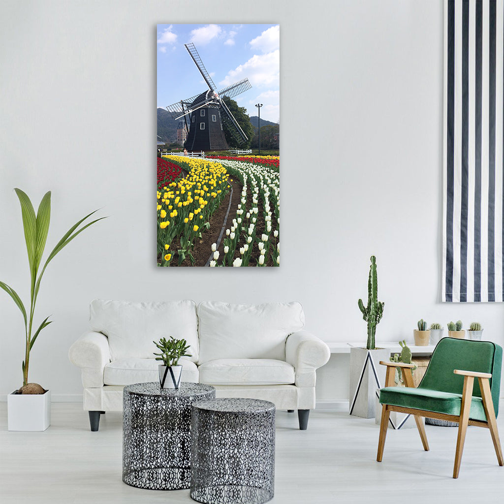 wind turbine spring natural Vertical Canvas Wall Art