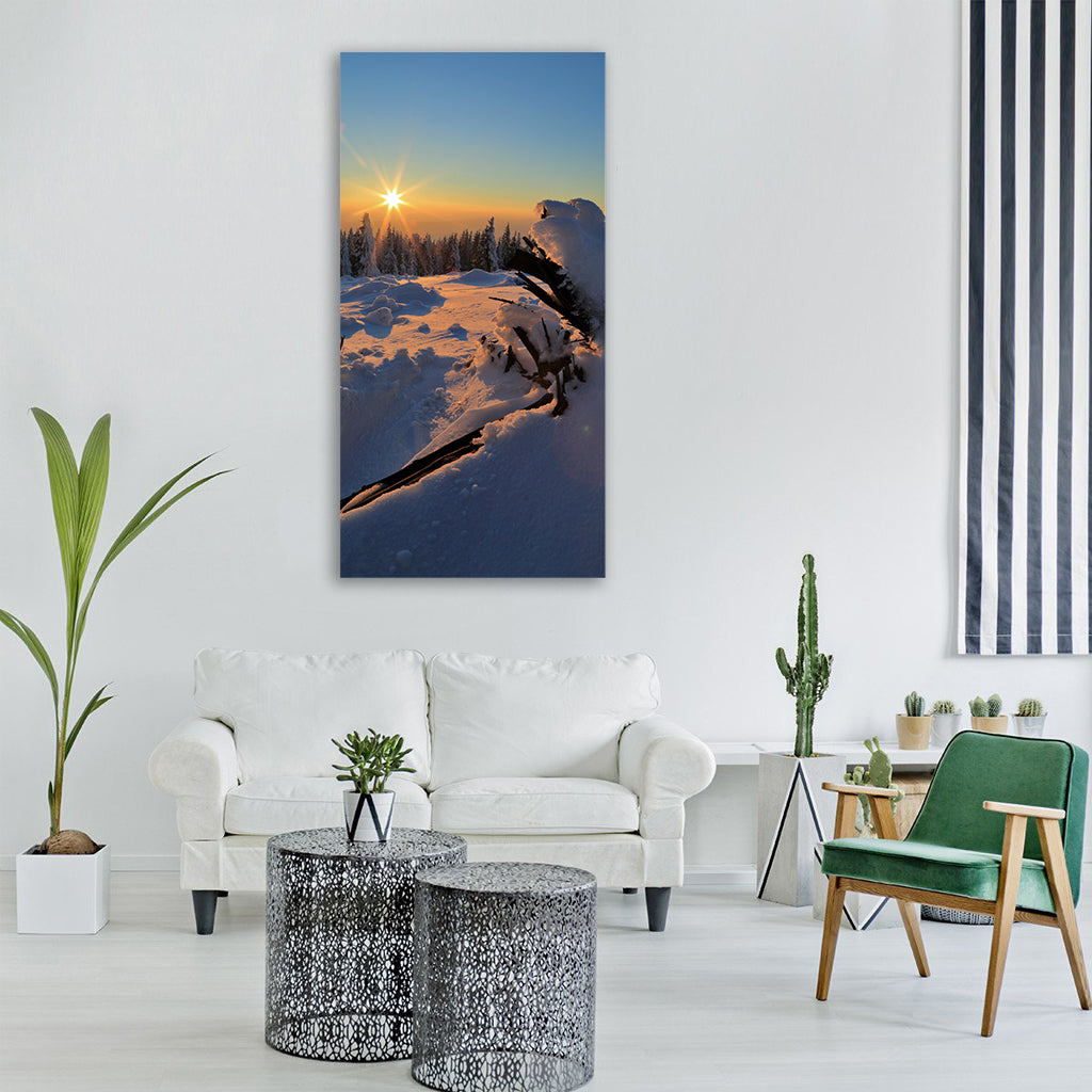 winter snow sunset landscape tree Vertical Canvas Wall Art