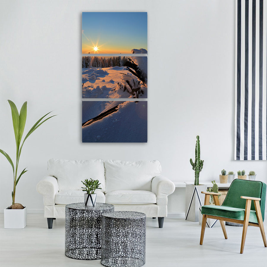 winter snow sunset landscape tree Vertical Canvas Wall Art