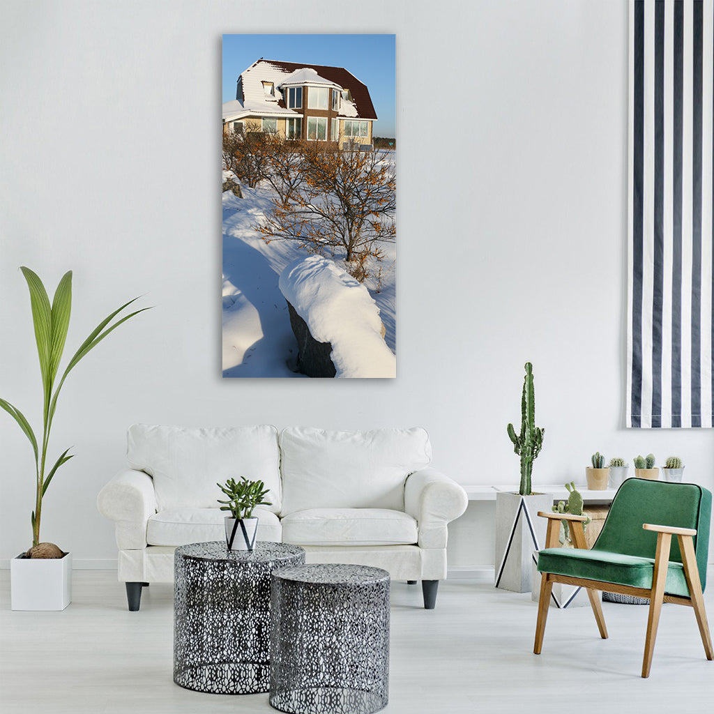 winter house day story sun Vertical Canvas Wall Art