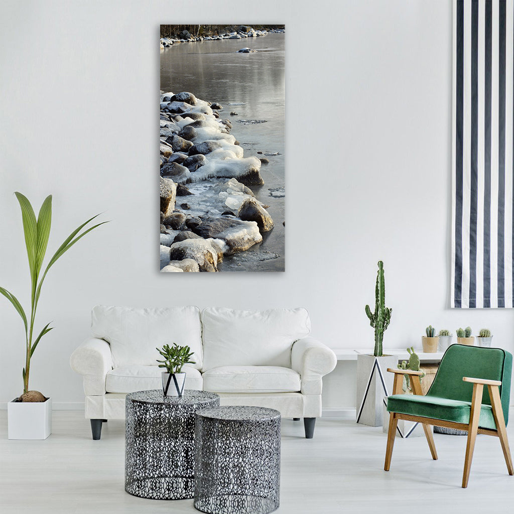 winter freezing lake lake shore Vertical Canvas Wall Art