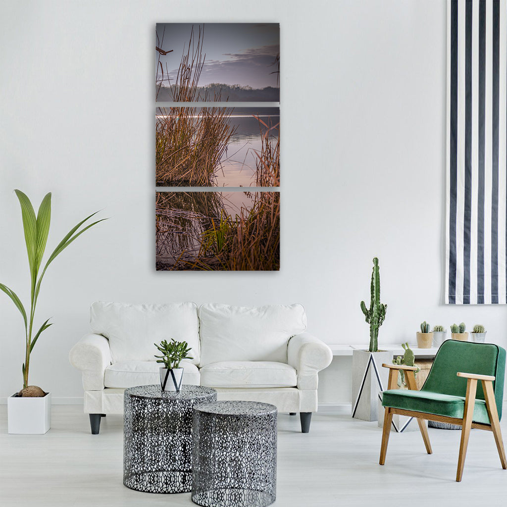 winter lake waterfront water dusk Vertical Canvas Wall Art