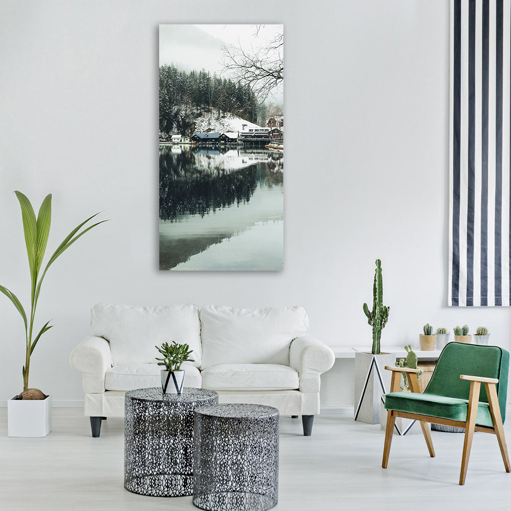 winter lake lunzersee landscape Vertical Canvas Wall Art
