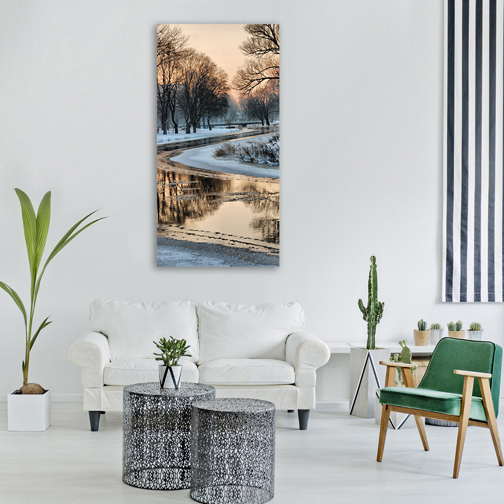 winter river landscape Vertical Canvas Wall Art