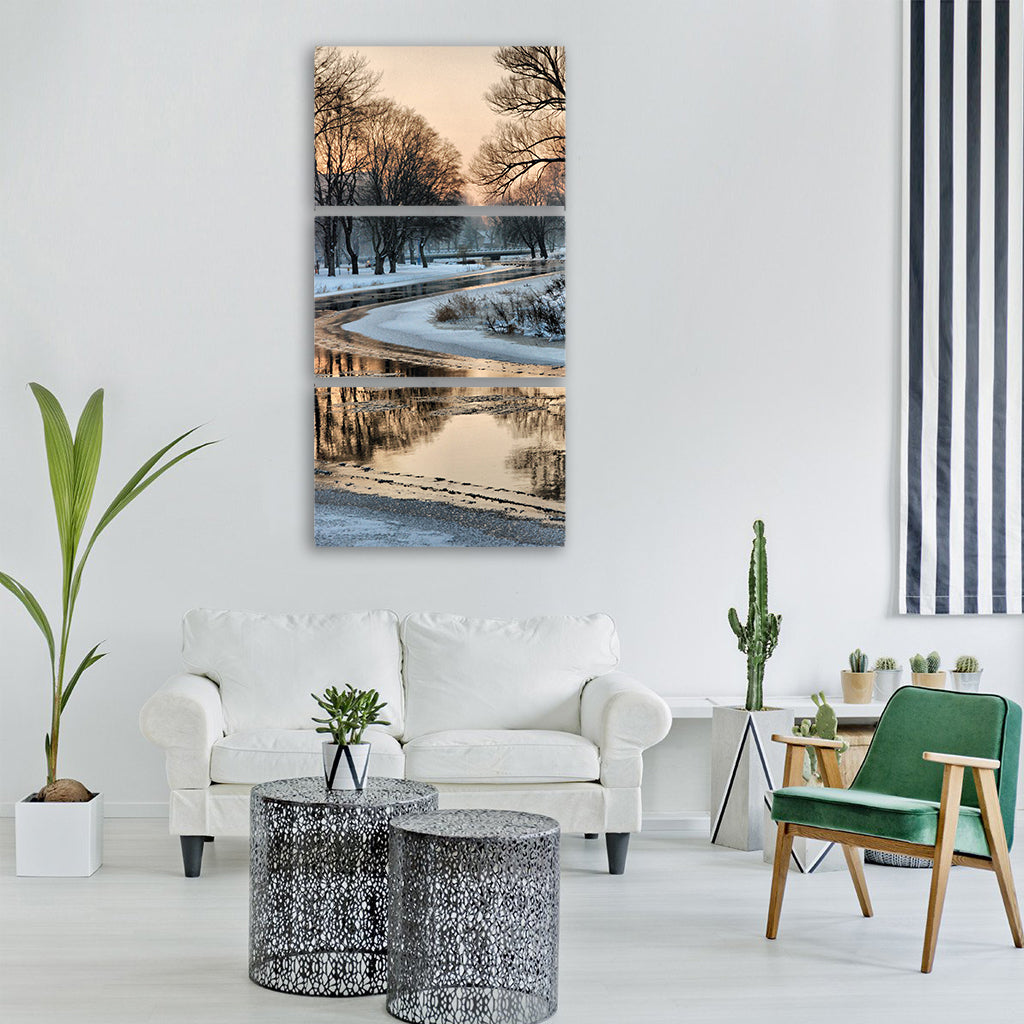winter river landscape Vertical Canvas Wall Art