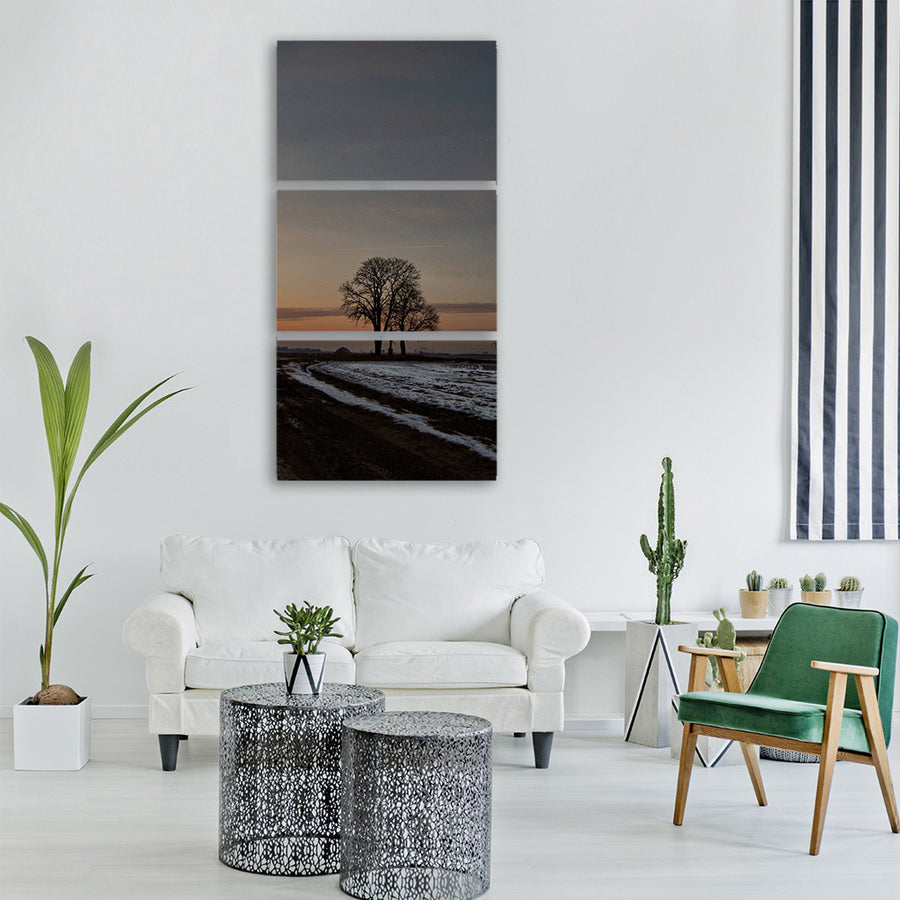 winter trees path nature snowy Vertical Canvas Wall Art