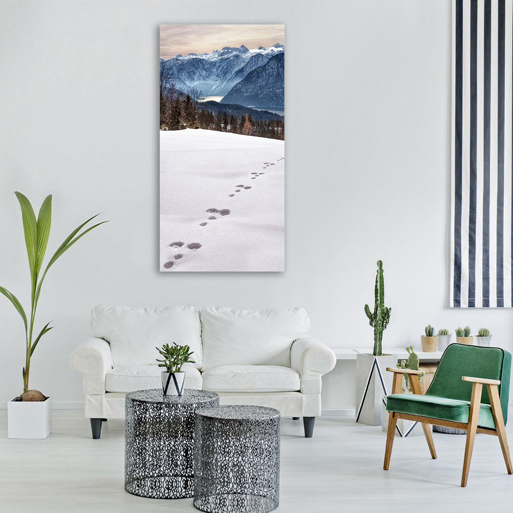 wintry snow traces winter magic Vertical Canvas Wall Art