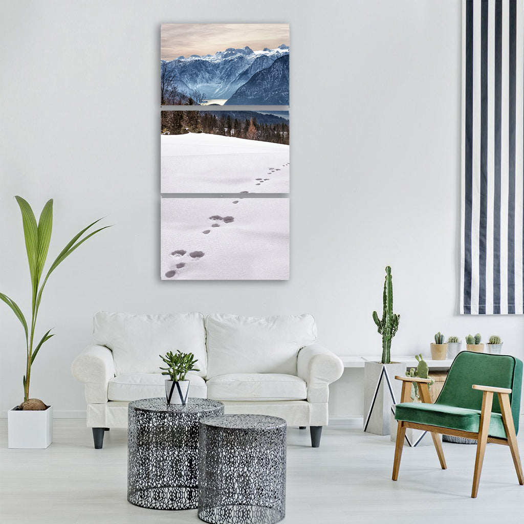 wintry snow traces winter magic Vertical Canvas Wall Art