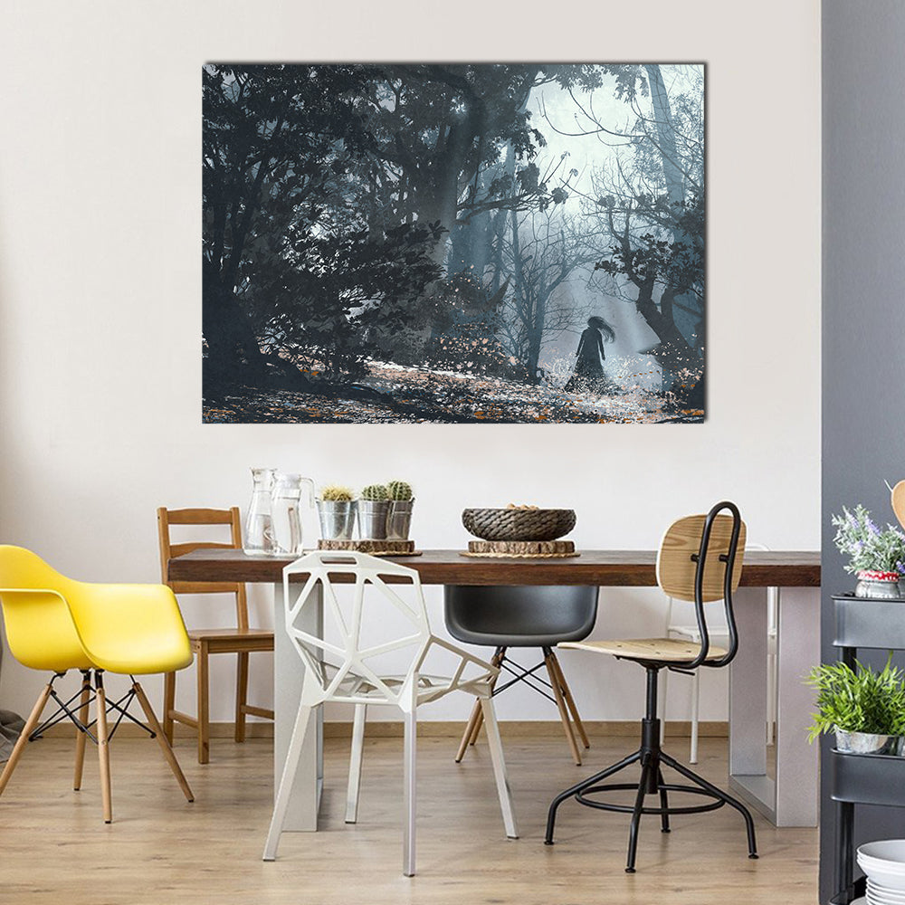 Evil Woman Entity In The Mysterious Dark Forest Multi Panel Canvas Wall Art