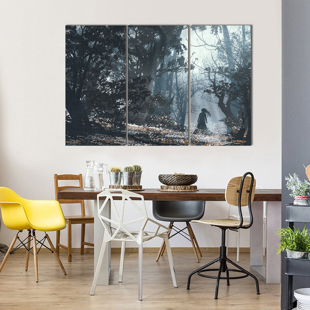 Evil Woman Entity In The Mysterious Dark Forest Multi Panel Canvas Wall Art