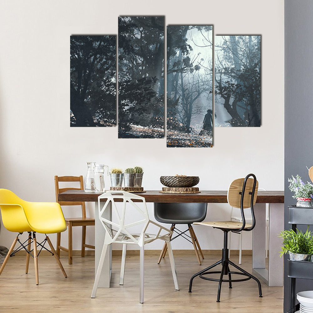 Evil Woman Entity In The Mysterious Dark Forest Multi Panel Canvas Wall Art