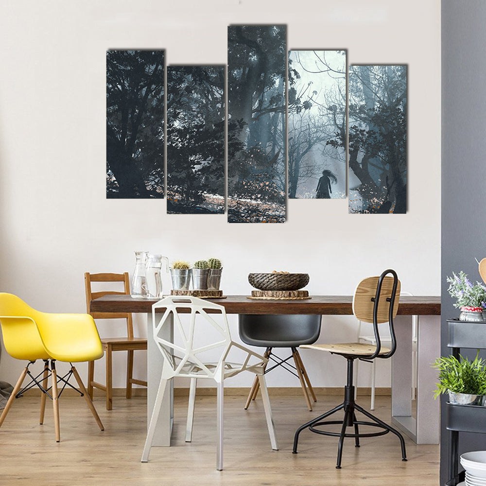 Evil Woman Entity In The Mysterious Dark Forest Multi Panel Canvas Wall Art
