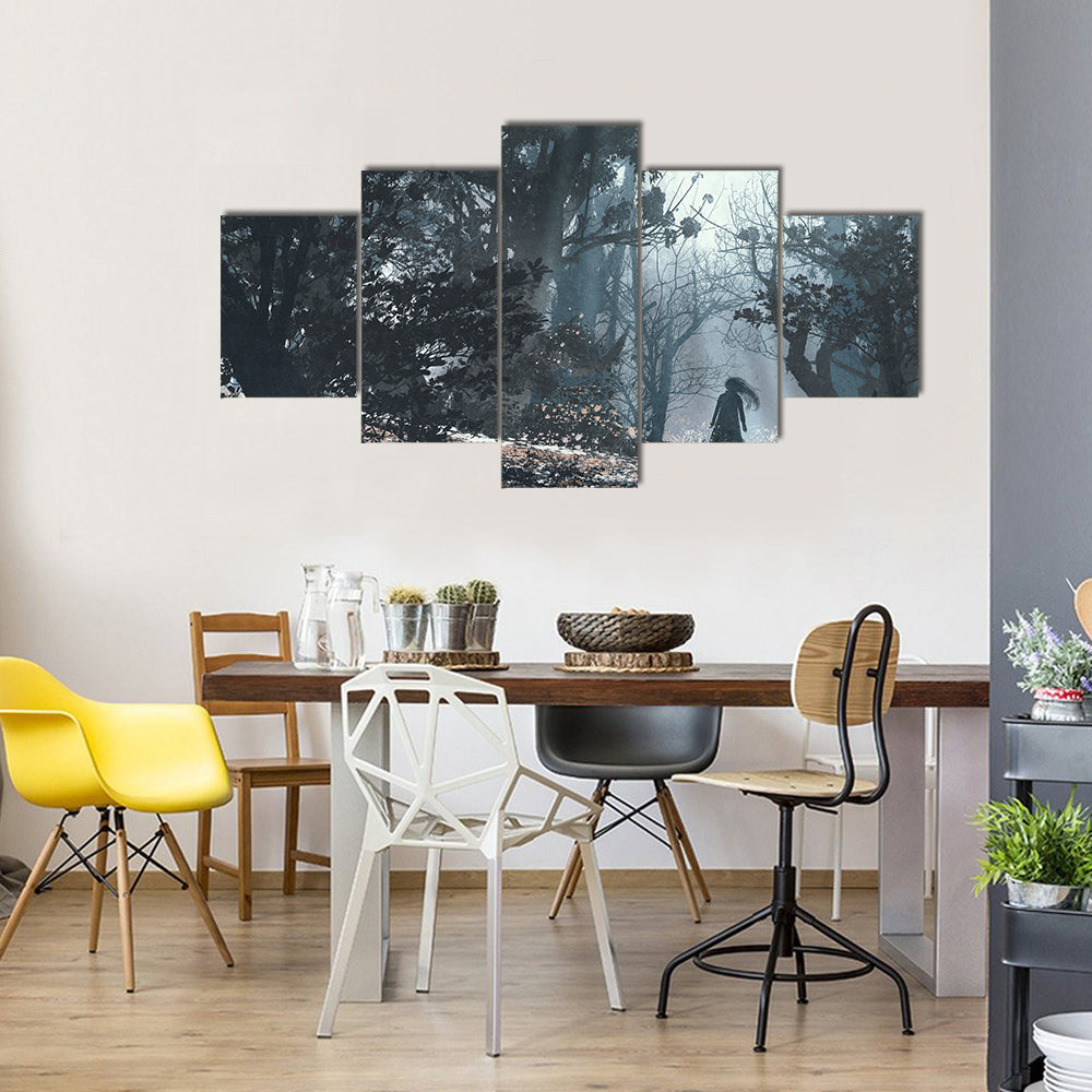 Evil Woman Entity In The Mysterious Dark Forest Multi Panel Canvas Wall Art
