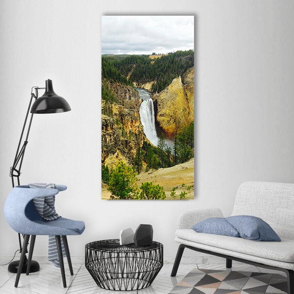 Yellowstone canyon waterfall Vertical Canvas Wall Art