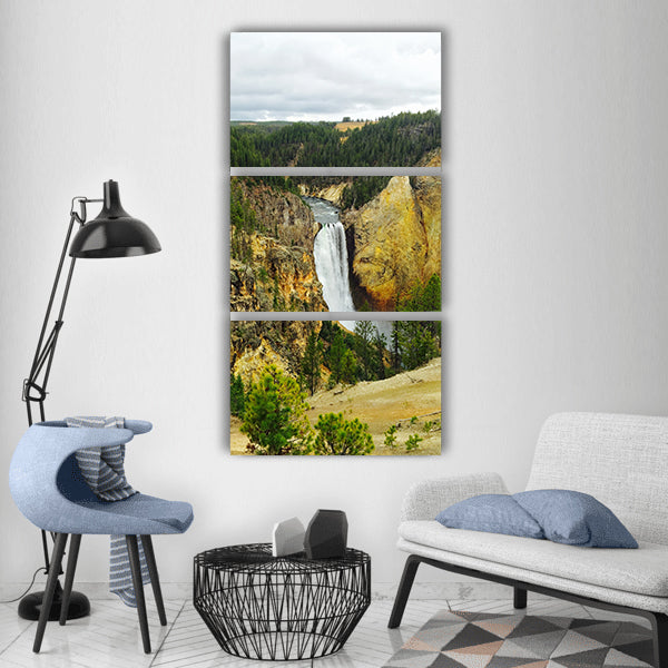 Yellowstone canyon waterfall Vertical Canvas Wall Art