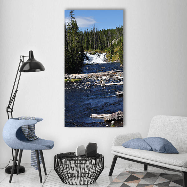 Yellowstone national park waterfall Vertical Canvas Wall Art