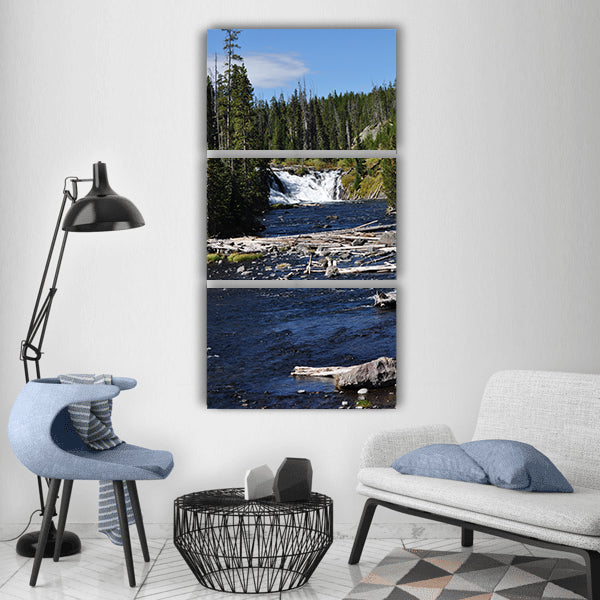 Yellowstone national park waterfall Vertical Canvas Wall Art