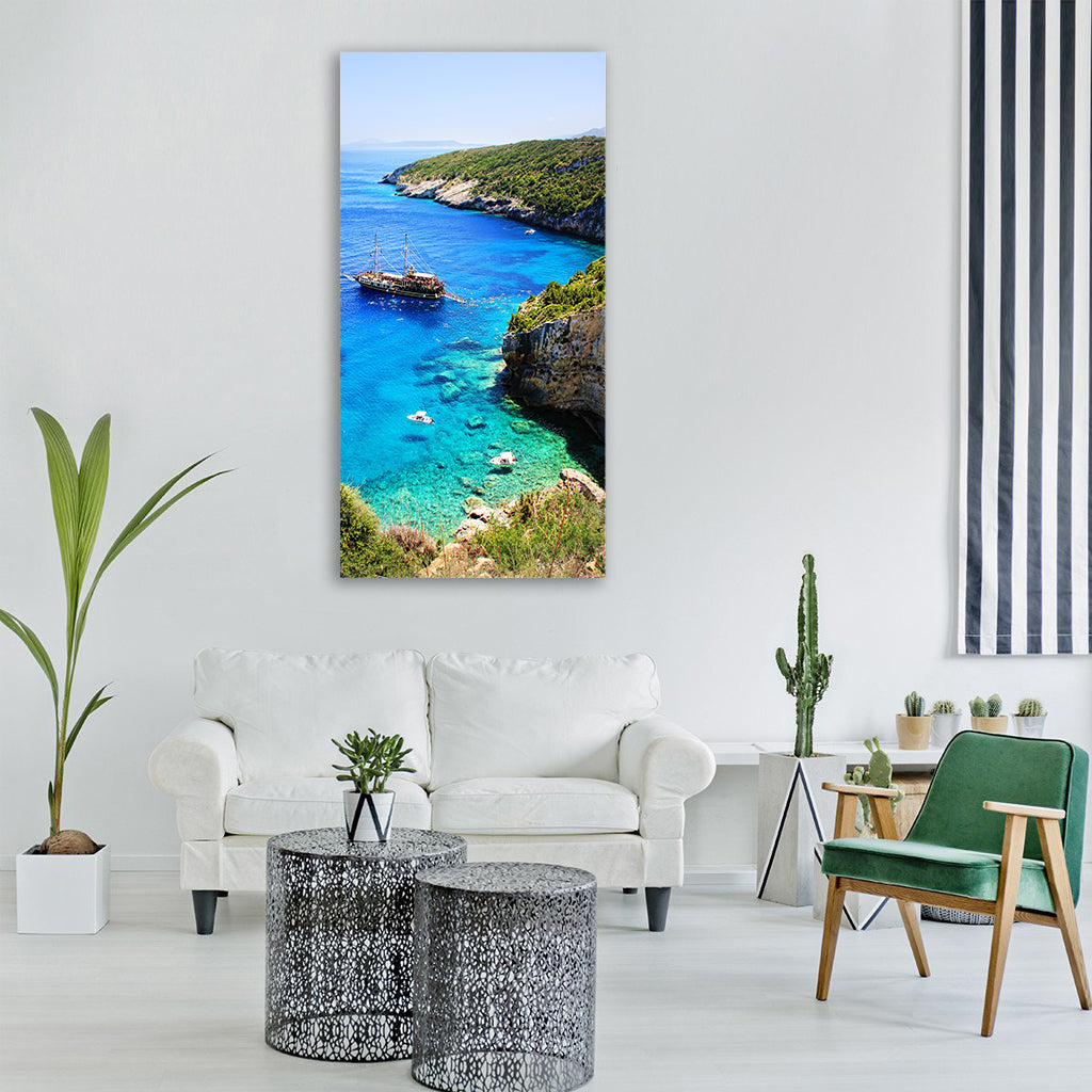 zakynthos sea ship vacations coast Vertical Canvas Wall Art